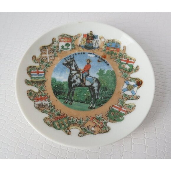 Vintage Souvenir Miniature Oil Lamp With Plate Royal Mounted Police Lusterware - Picture 9 of 10